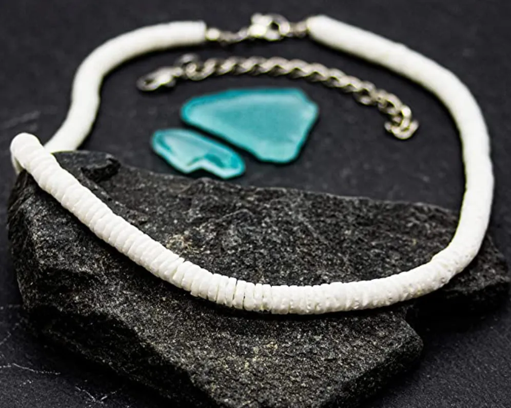 Thin White Puka Shells Natural Beaded Rope Cord Hawaiian Necklace Lucky Charm Chain Surfer Jewelry Birthday Gift 14 - 20in.