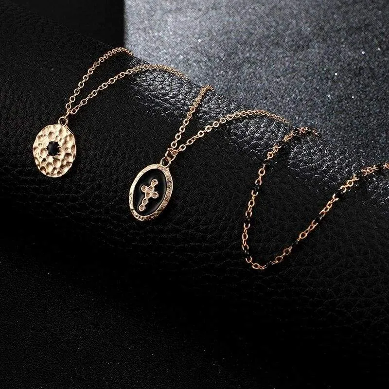 Tocona Multi-layer Retro Cross Geometric Pendant Beaded Necklace Gold Chain Choker Jewelry B25105 (B25105)