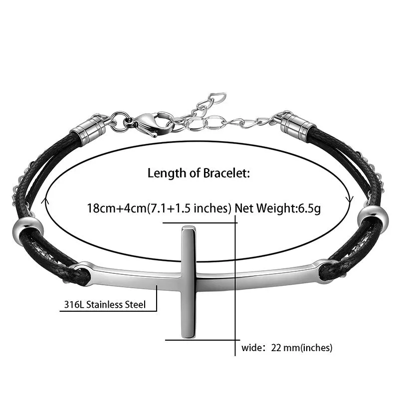Tokyo Mart Men Cross Bracelet Jewelry Leather Black Braided Wristbands Stainless Steel