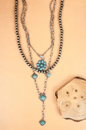 Turquoise Wyoming Silvertone Triple Necklace Set