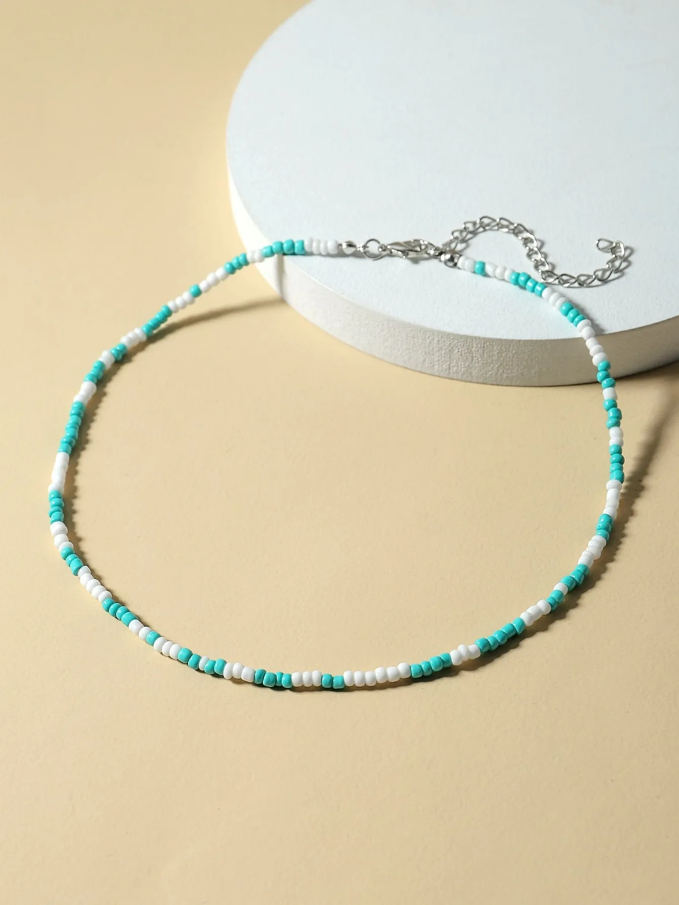 Two Tone White and Blue Beaded Necklace for Women Girls Accessories Jewelry