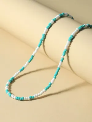 Two Tone White and Blue Beaded Necklace for Women Girls Accessories Jewelry