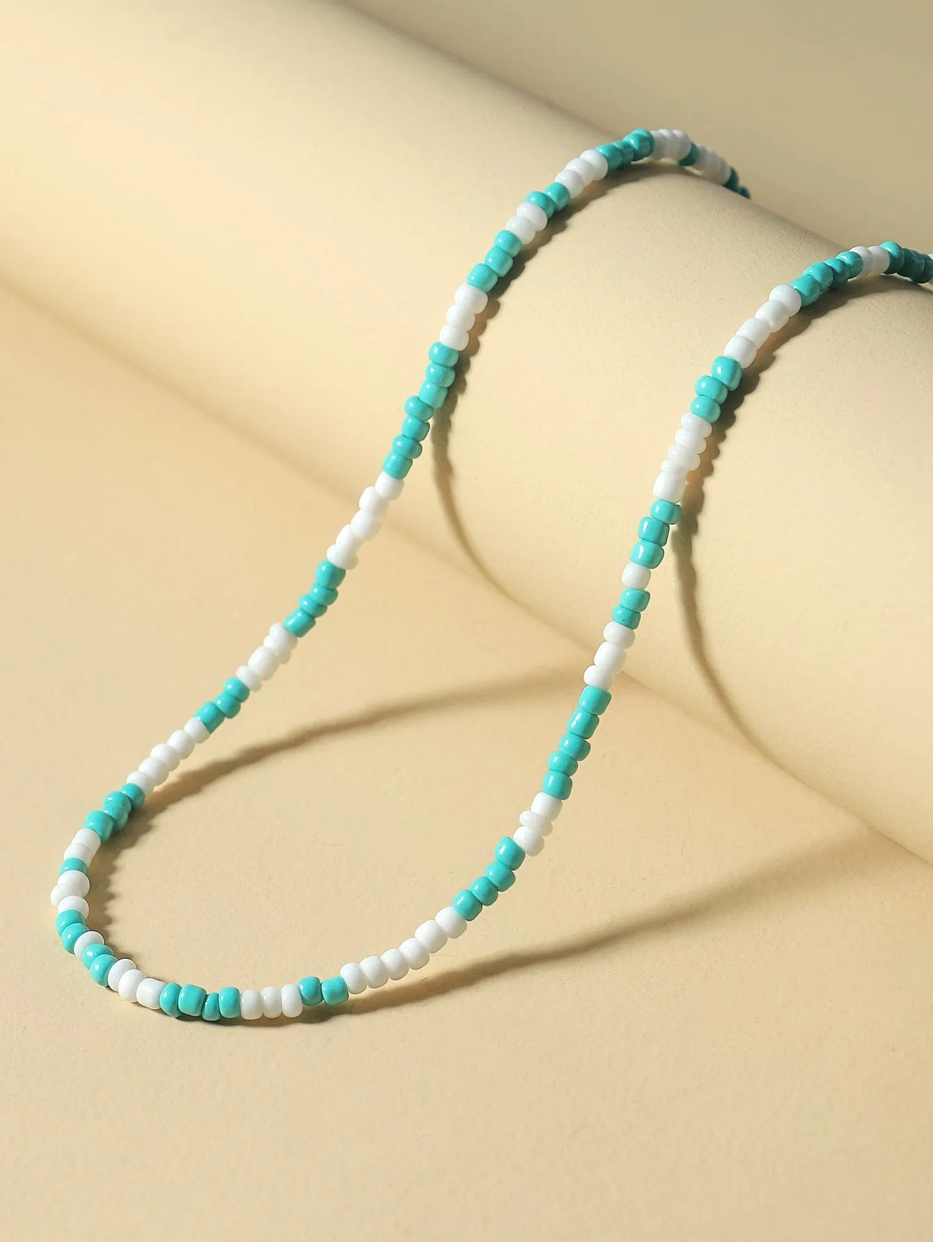 Two Tone White and Blue Beaded Necklace for Women Girls Accessories Jewelry