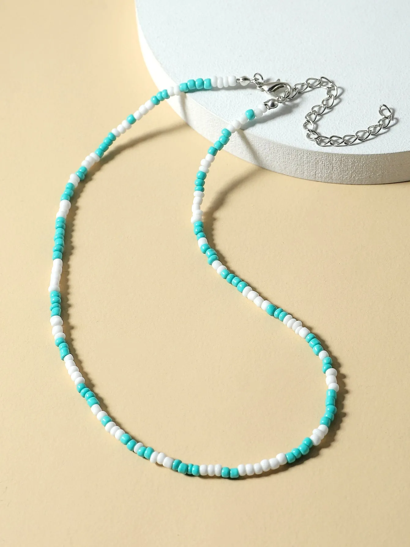 Two Tone White and Blue Beaded Necklace for Women Girls Accessories Jewelry