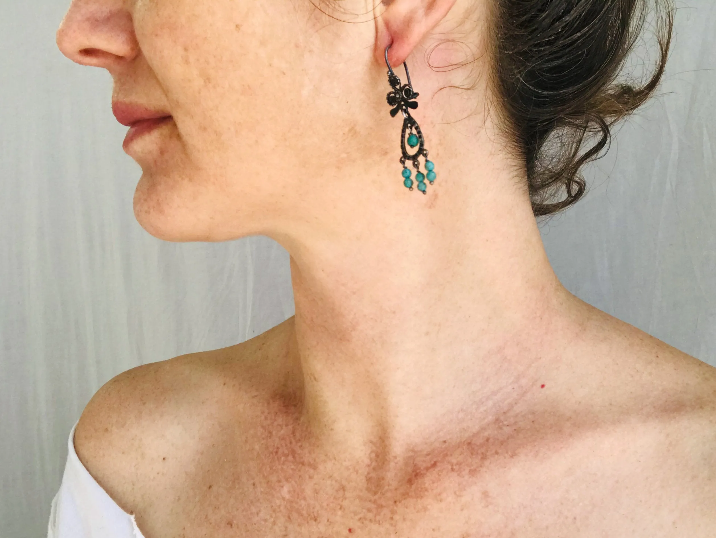 Vintage Oaxacan Filigree Earrings with Turquoise. Sterling Silver. Mexico. Frida Kahlo