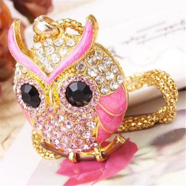 Women Sweater Chain Necklace Owl Design Rhinestones Crystal Pendant
