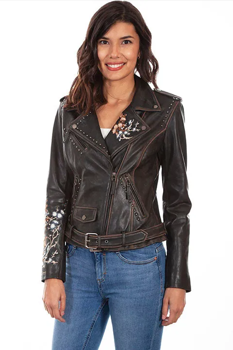Women's Leather Jacket Collection: Scully Embroidered Motorcycle