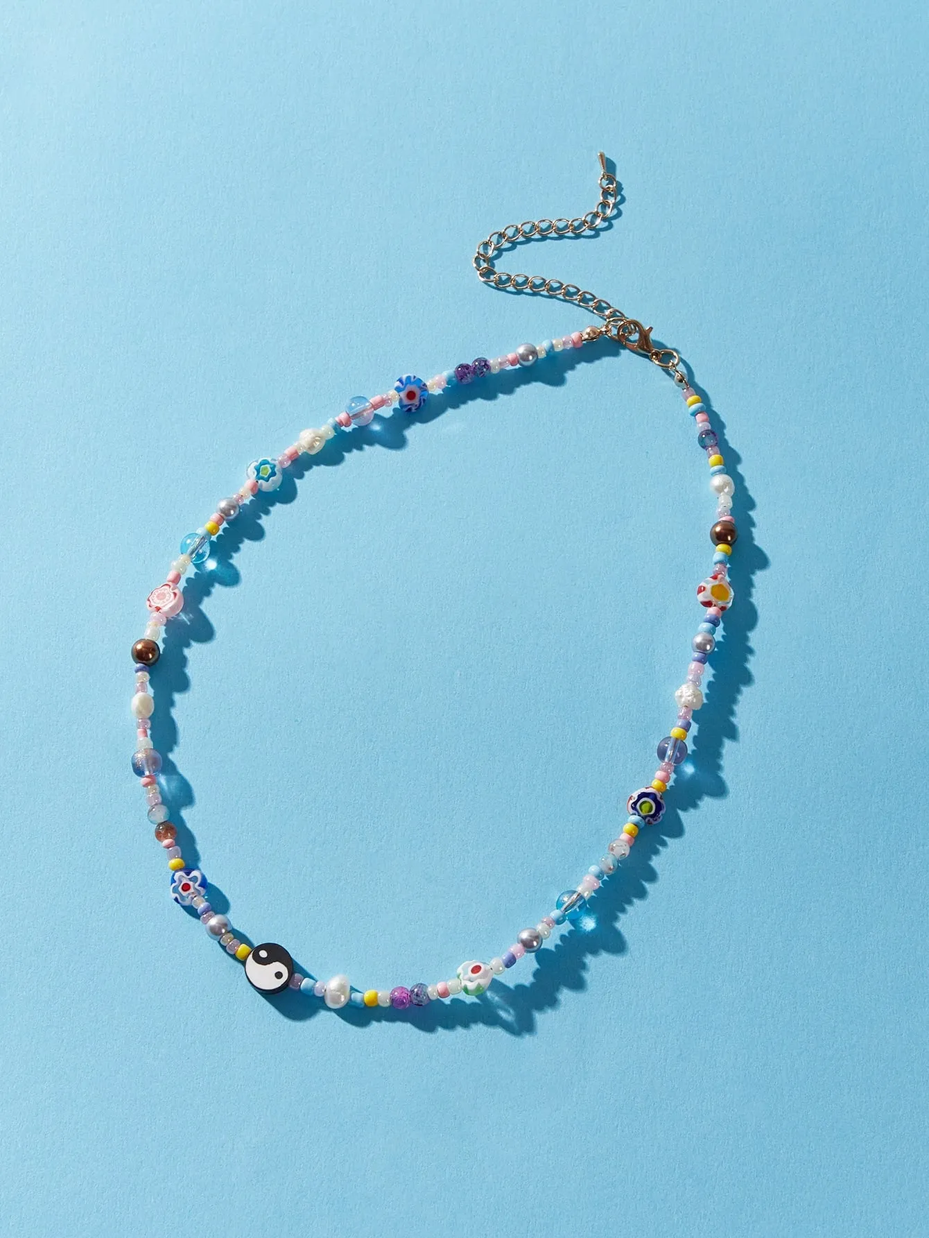 Yin Yang Flower Detail Beaded Necklace for Women Girls Accessories Jewelry Gifts