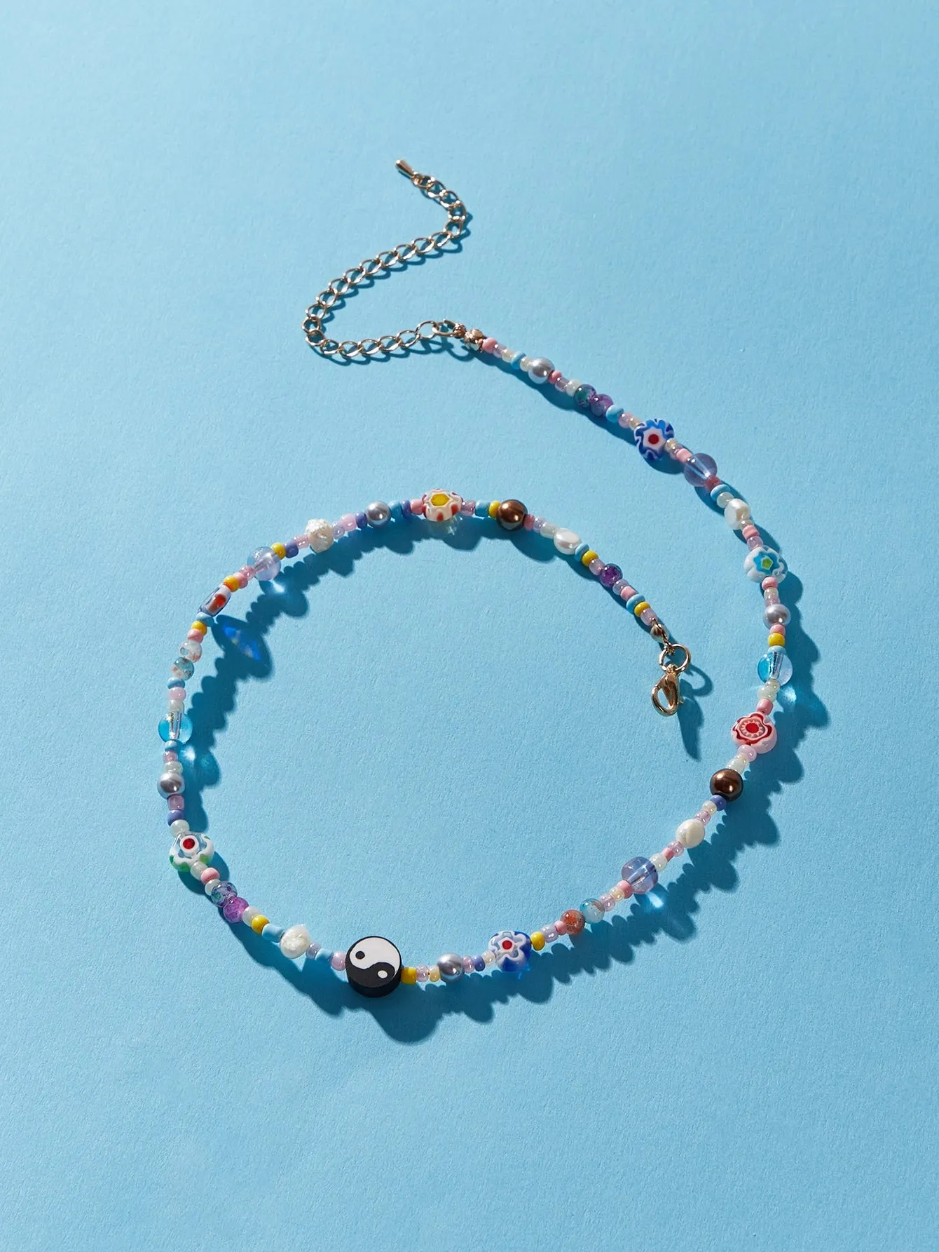 Yin Yang Flower Detail Beaded Necklace for Women Girls Accessories Jewelry Gifts